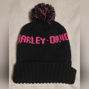 ​VTG Harley-Davidson Pom Beanie Hat - Black & Pink - Made in USA